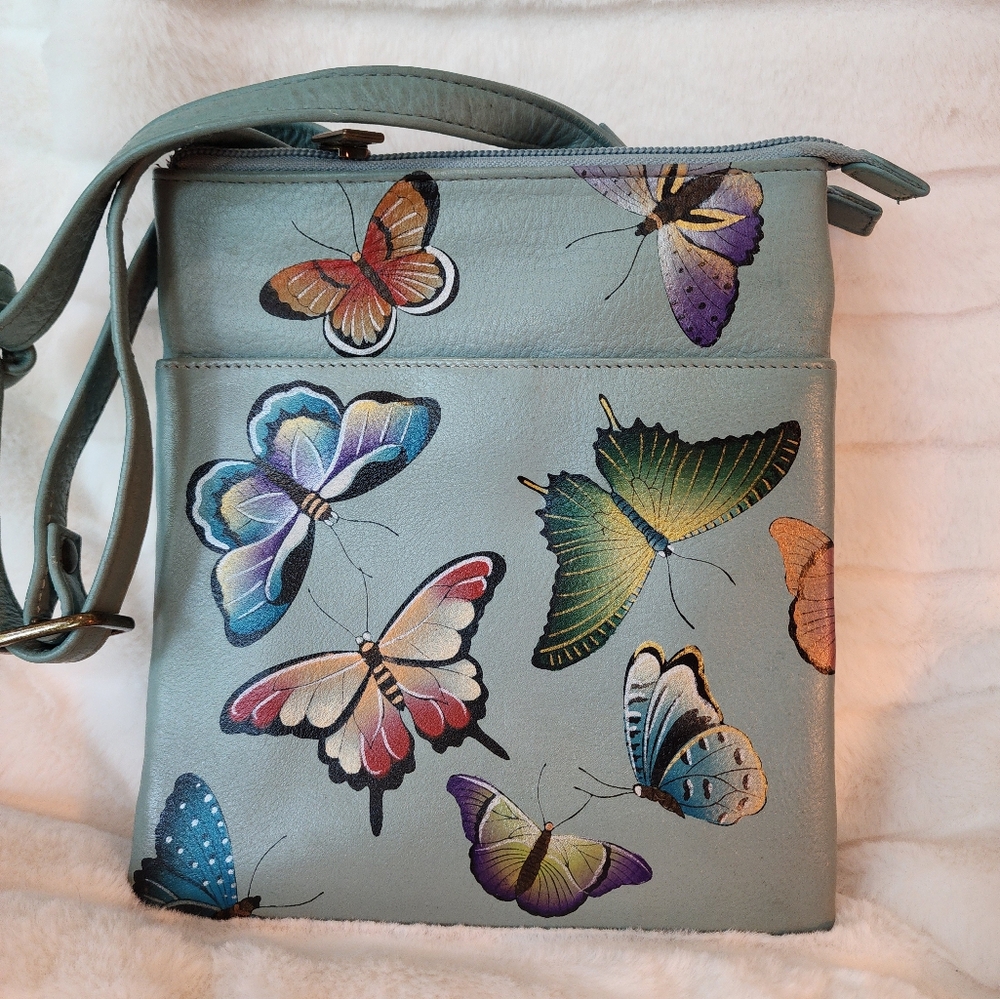 Anuschka Butterfly heaven hand painted Crossbody Organizer